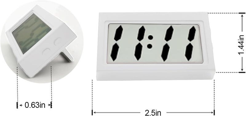 Shudyear 2 Pcs Mini Digital Clock Small Magnetic Clocks Car Dashboard Stick on Clocks' Self Adhesive Bracket Digital Clock Battery Operated Automotive Stick On Watch for Air Vent (White 2) - Image 2